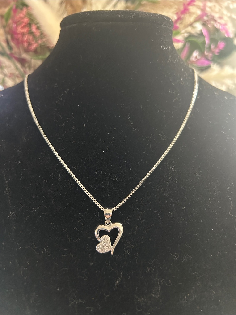 Sterling Silver Heart Pendant Necklace with Moissainite diamonds